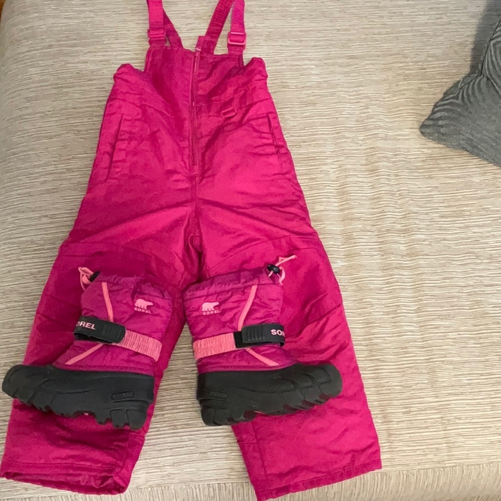 Sorel snow boots and Circo snow bib